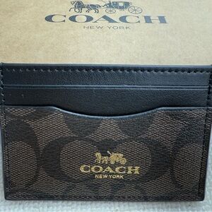 Coach Men's Black and Brown Signature Card Holder